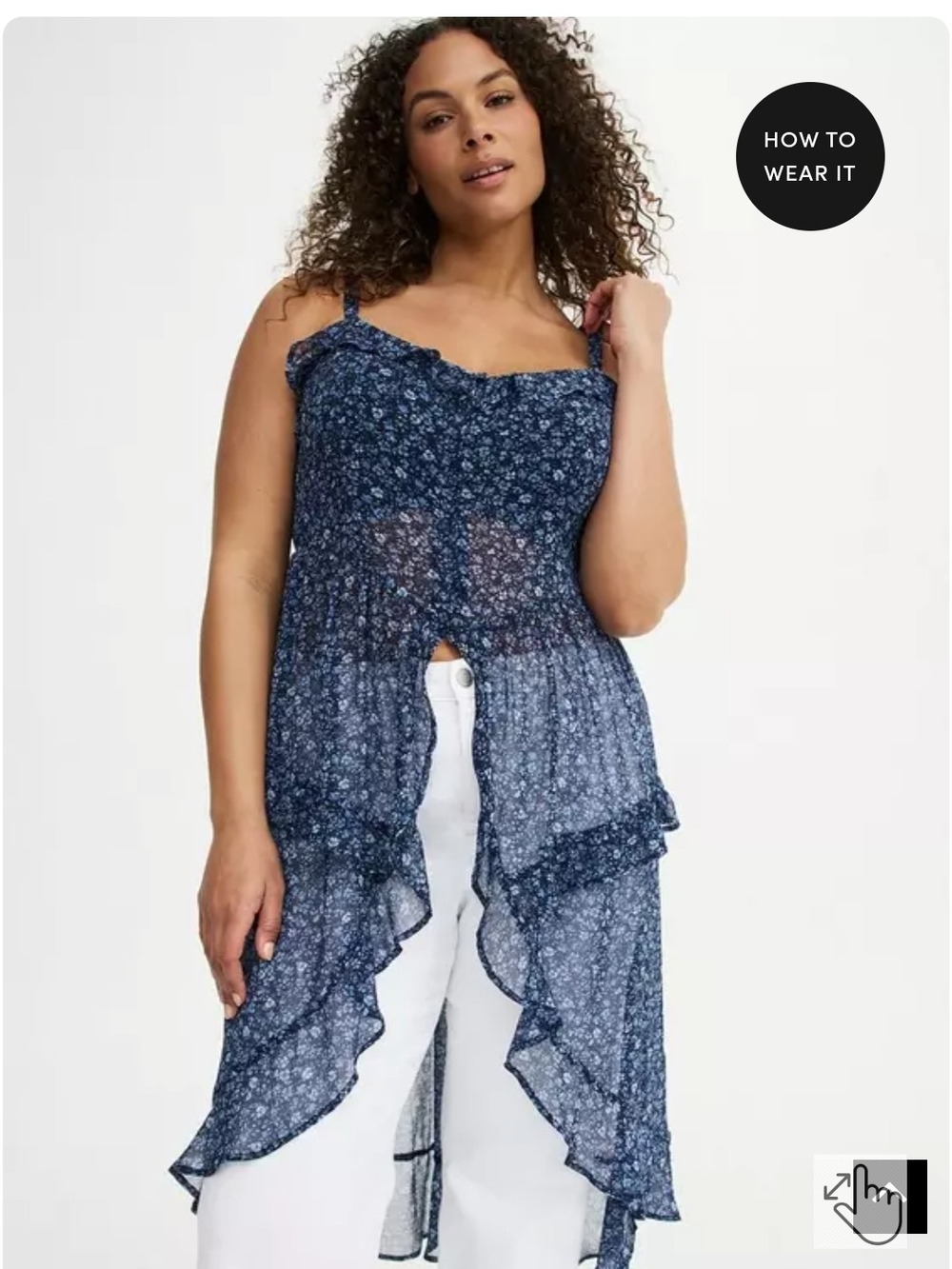 Torrid Navy Blue Floral Ruffle High-Low Camisole